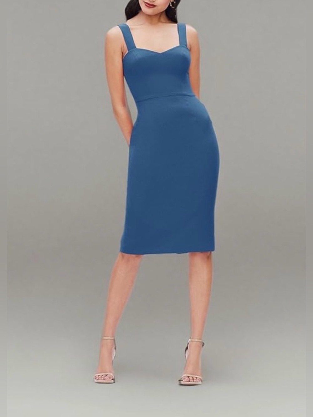 Dress the Population Slate Neck Midi Sheath Dress Nicole Sweetheart Neck Bodycon - Picture 5 of 11